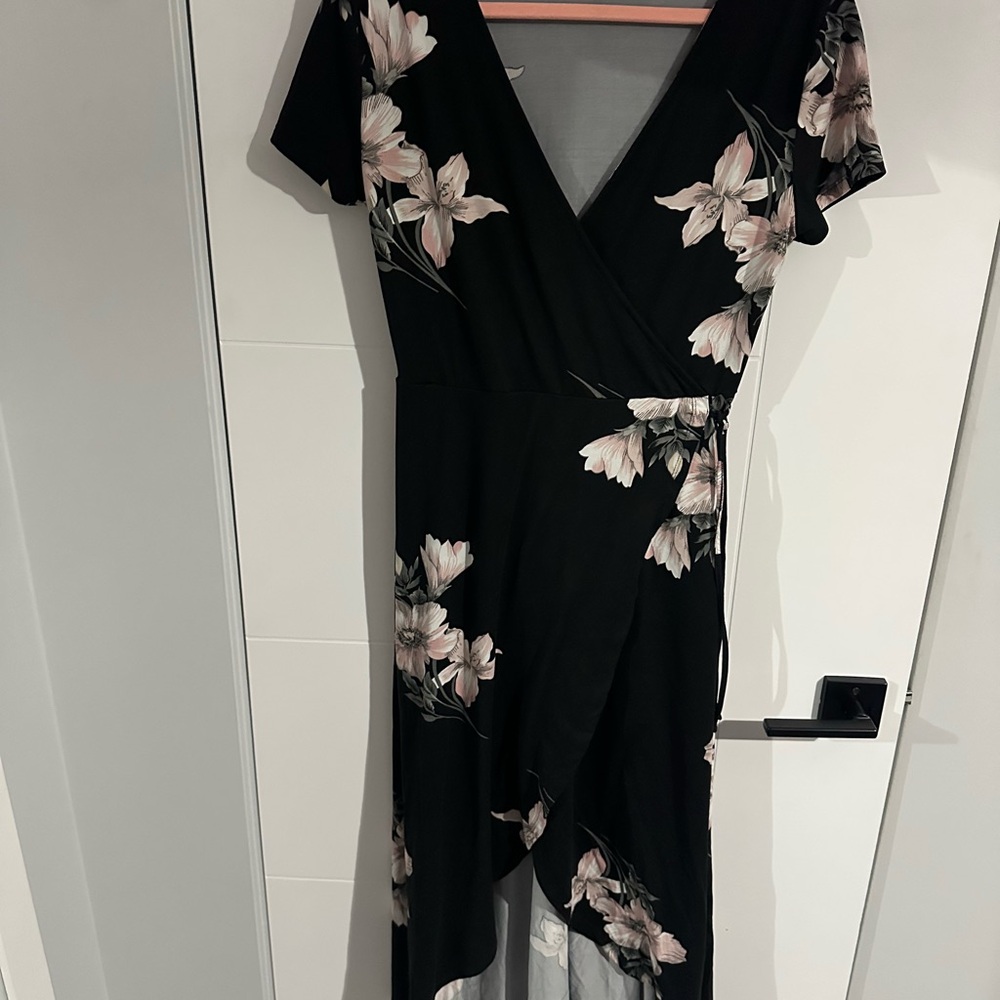 Floral Black Wrap Dress